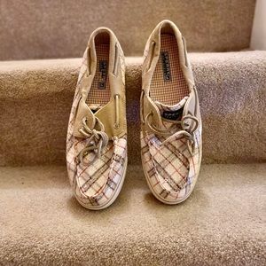 Sperry's sparkly sequined, tan plaid, boat shoes